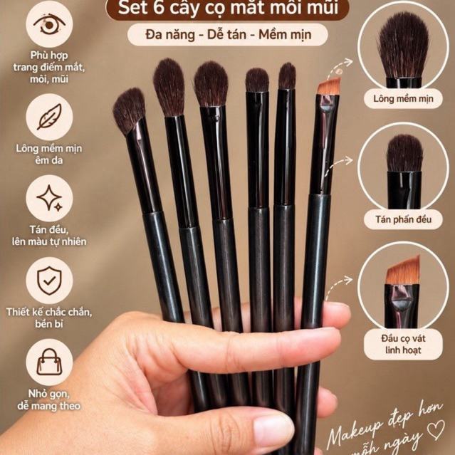 ชุดแปรงตา ปาก จมูก BO6 6 ด้าม อเนกประสงค์ ขนนุ่มสัมผัสเหมือนขนธรรมชาติ